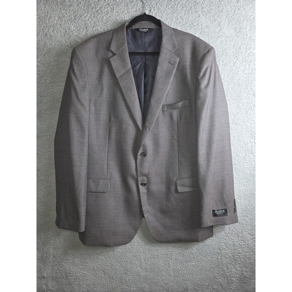 Jos A Bank Wool Blazer Sport Coat Mens 46L Gray Blue Check Executive $199 - Picture 1 of 10
